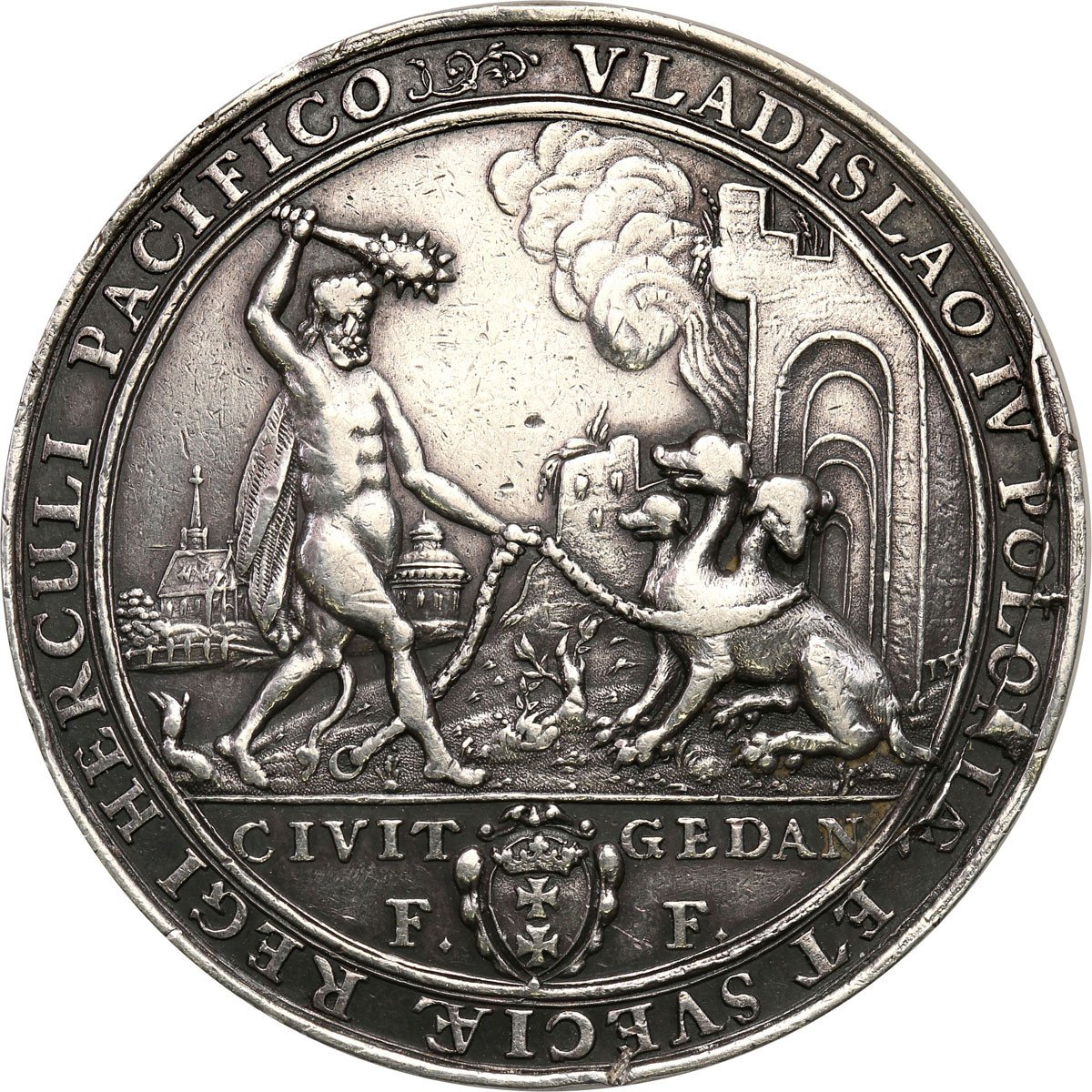 Władysław lV Waza. Medal Herkules 1637, Gdańsk, sygnowany IH – Jan Höhn - SREBRO